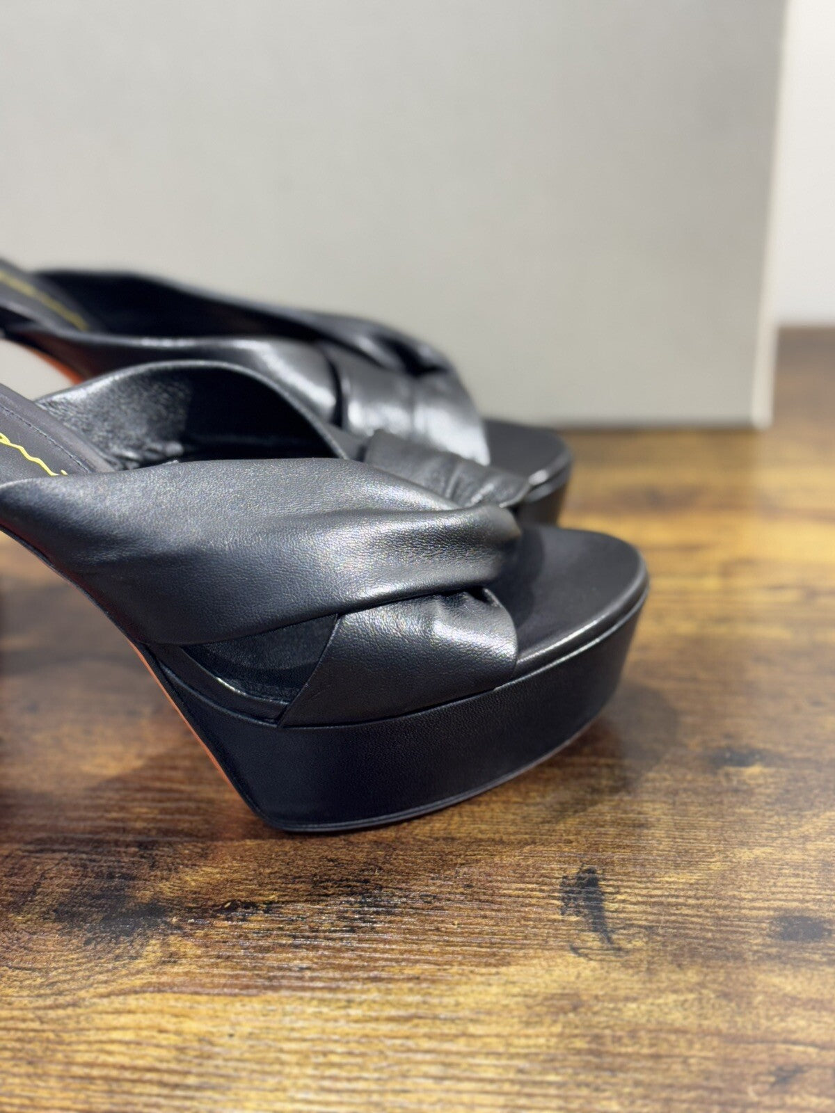 Santoni Sandalo Donna In Pelle Nero  Super Soft Luxury Woman Shoe 39