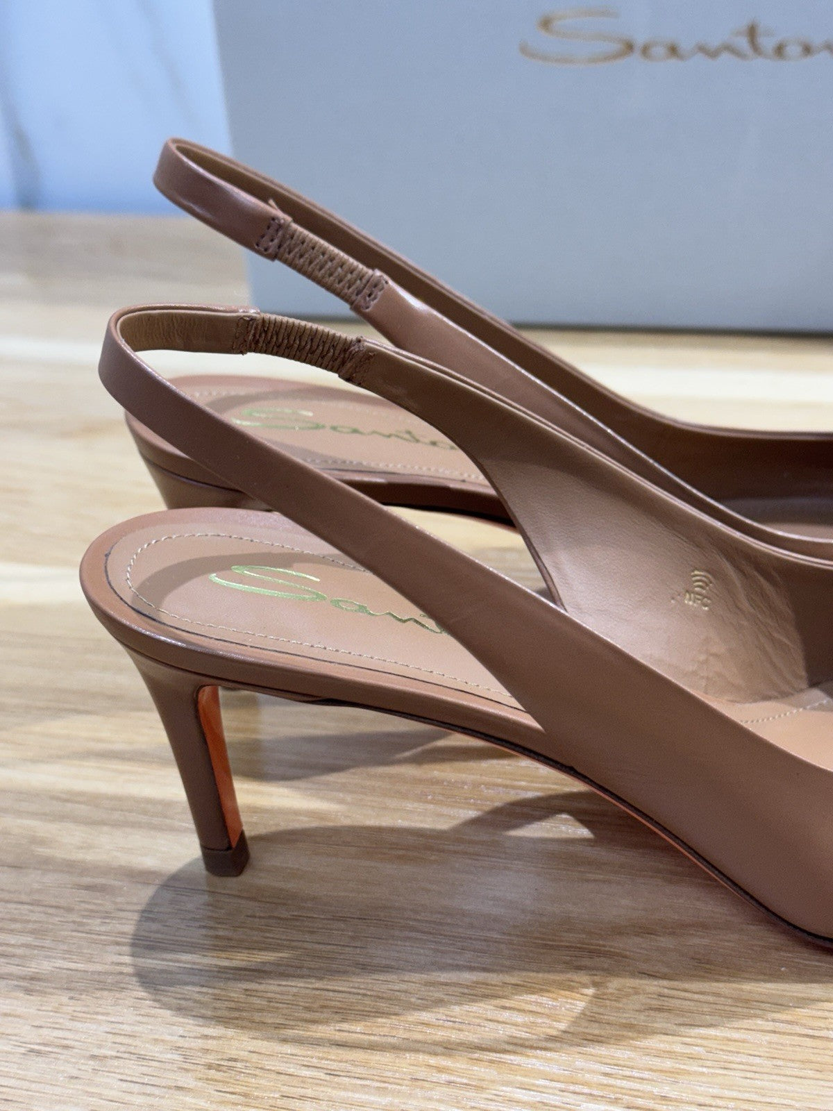 Santoni Sling Back Pelle Cuoio Con Tacco Luxury Santoni Sandalo Donna 37.5