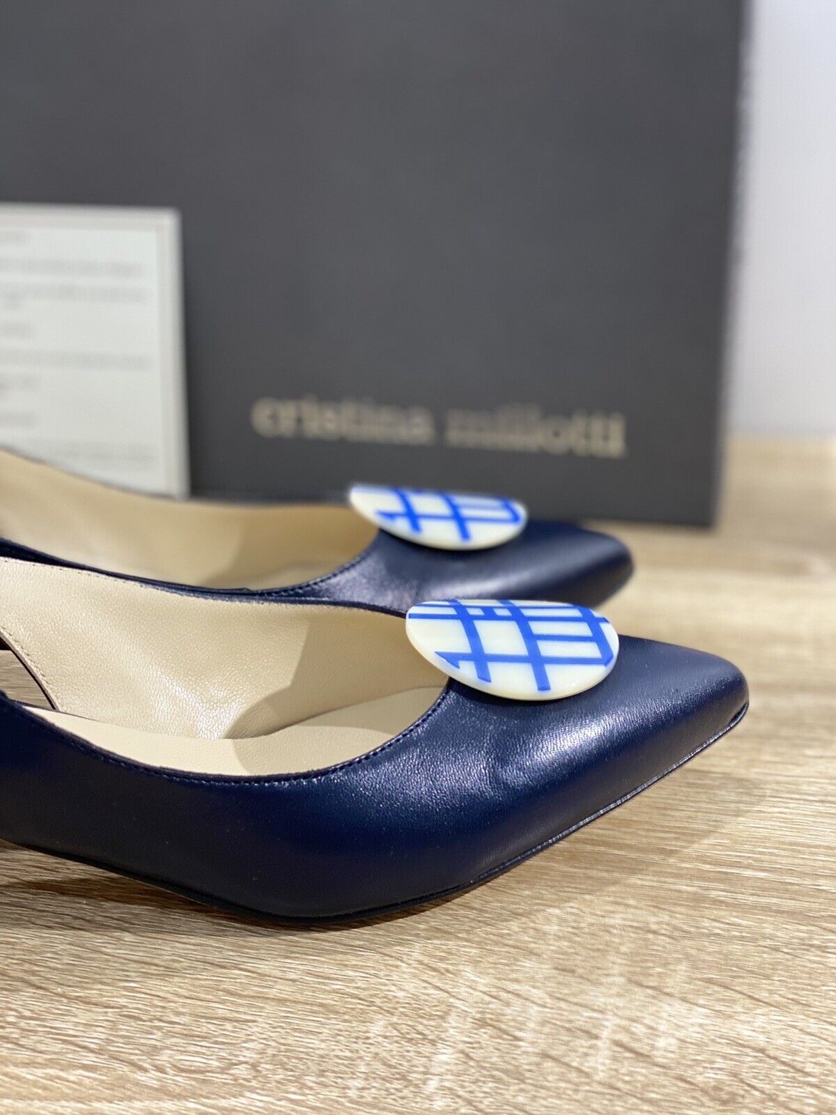 Cristina Millotti Sandalo Donna Sling Back Blu Soft Luxury Handmade In Italy 38