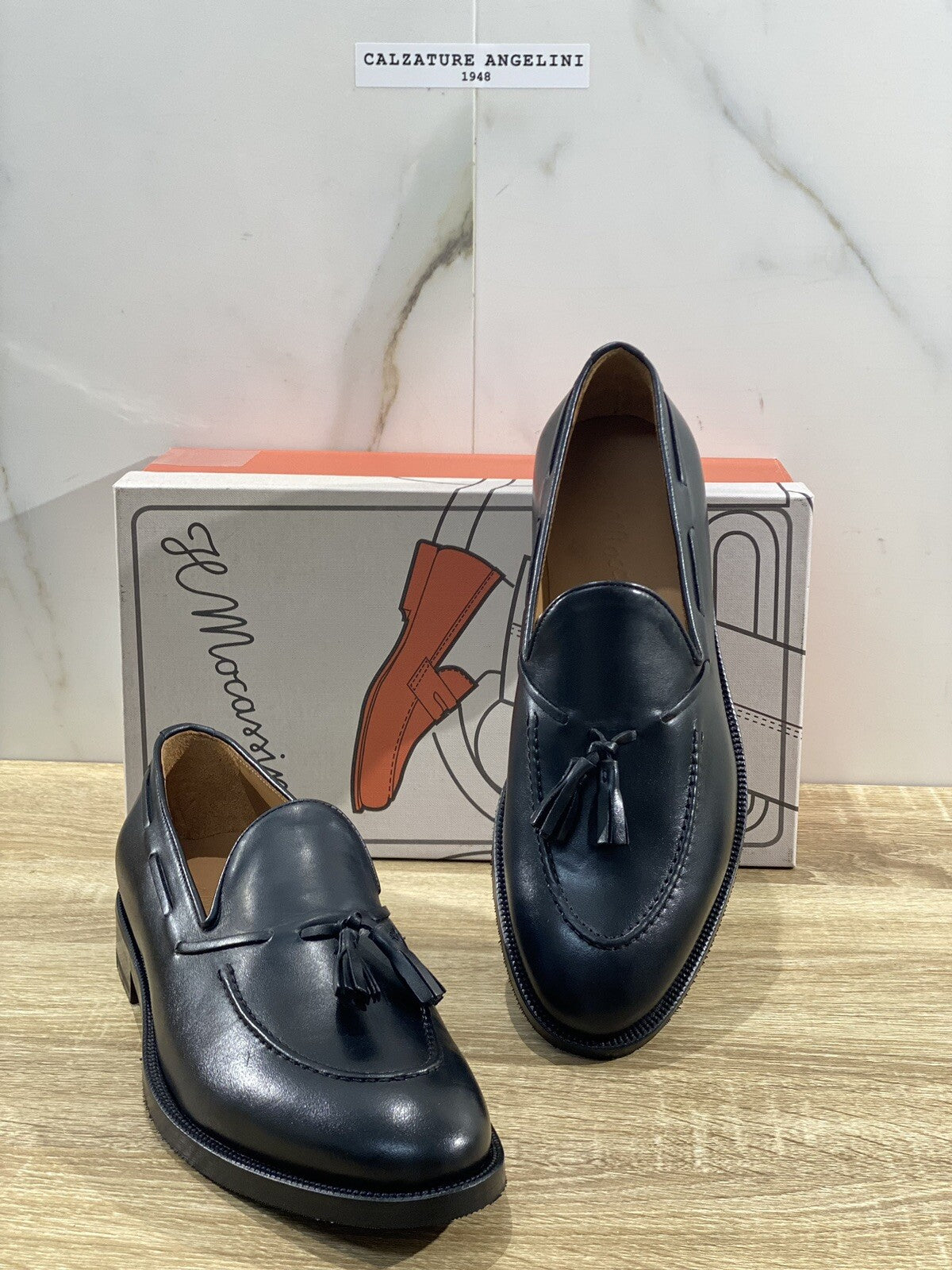 Il Mocassino Nappine Pelle Nero Fondo Cuoio E Vibram Handmade In Italy 40