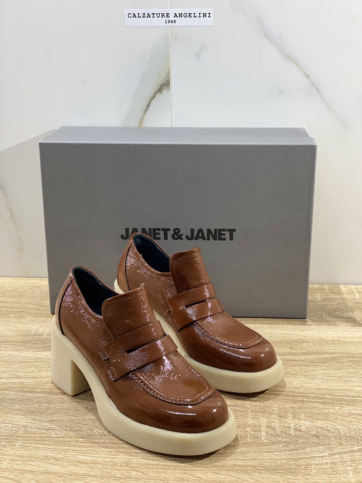 Janet & Janet Mocassino donna pelle cognac modello flora con tacco 40