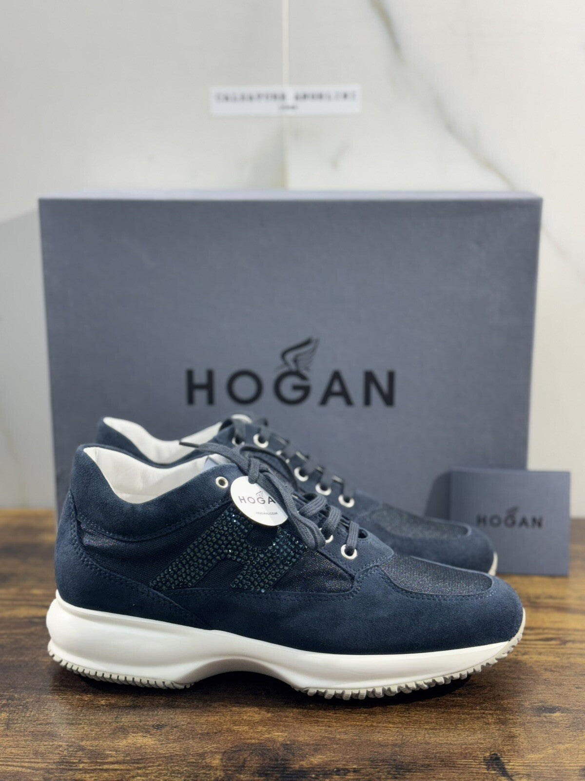 Hogan Interactive Donna Sneaker  H Strass  Suede Blu Luxury Hogan 39