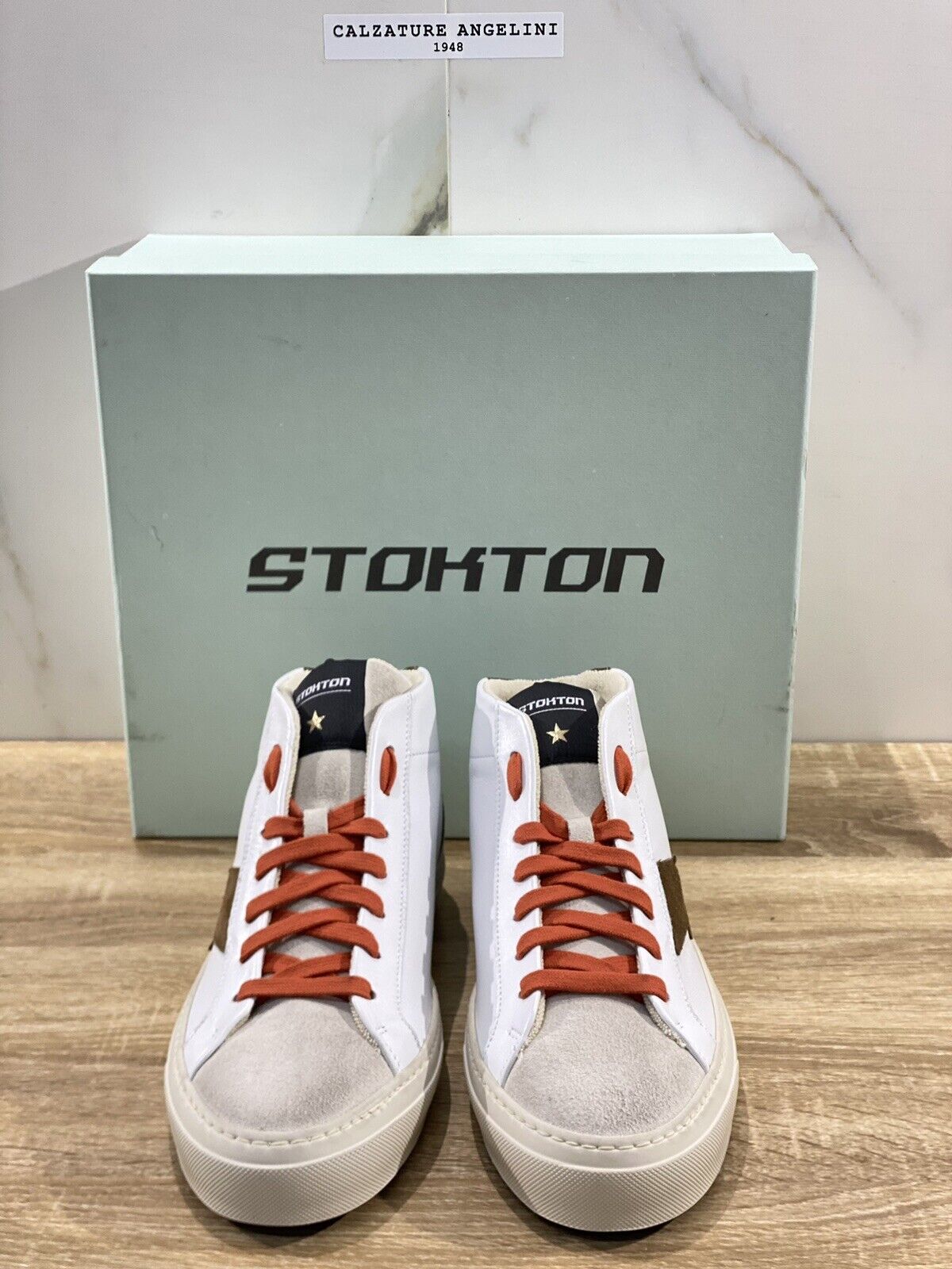 Stokton Sneaker uomo Bolt-U hi top sneakers pelle Bianca Made in Italy 44