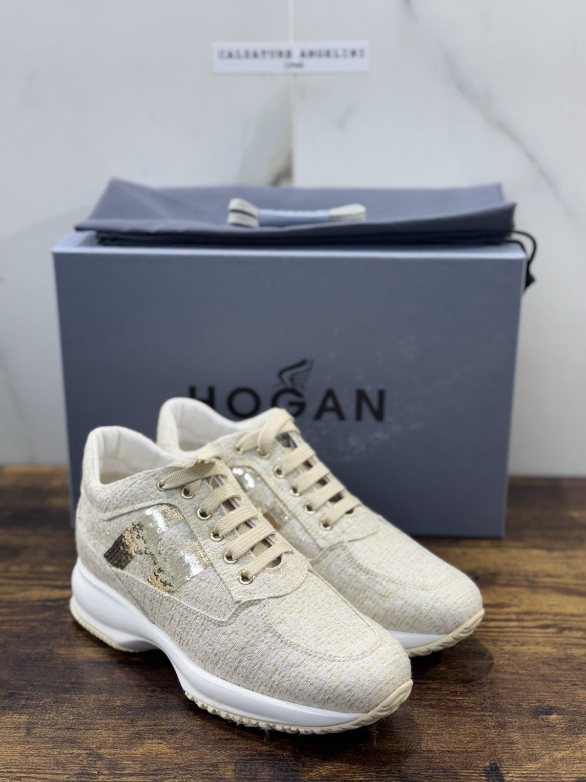 Hogan Interactive Pelle Crema Pailettes  Casual Hogan Donna 37.5