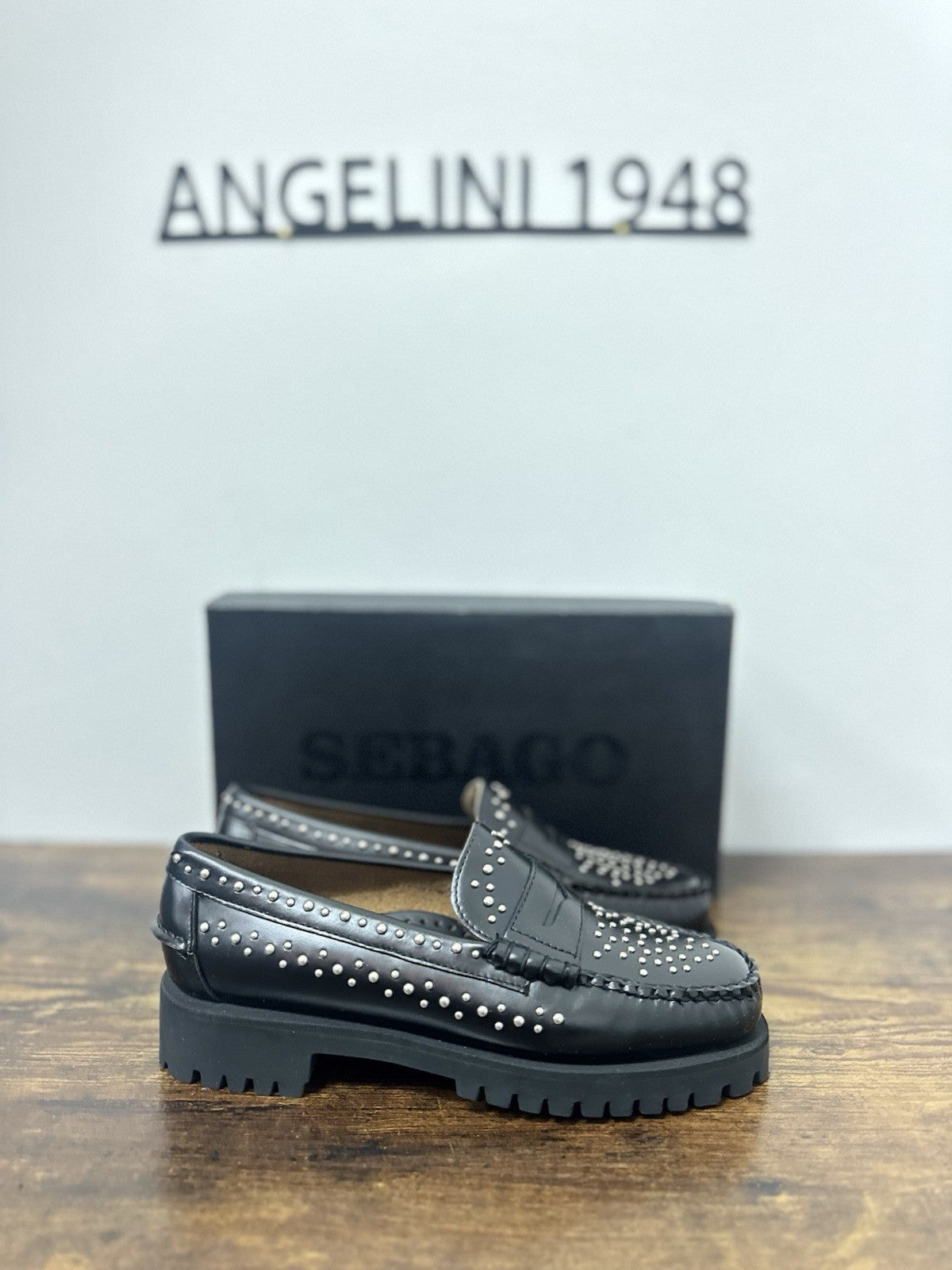 Sebago Dan Lug Studs Pelle Nero Mocassino Sebago Donna 38