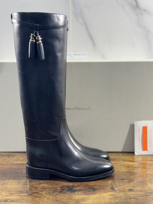 Santoni Stivali Donna In Pelle Anticata A Mano Luxury Woman Boot Santoni 37.5