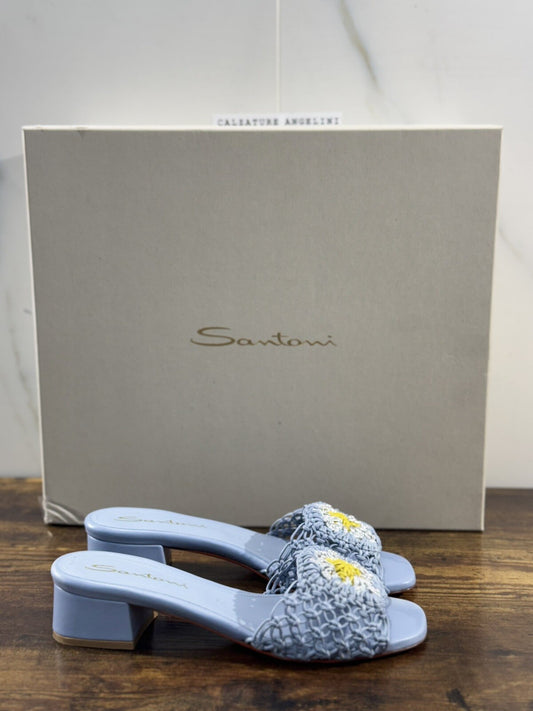Santoni Sandalo Donna In Pelle Cielo    Super Soft Luxury Woman Shoe 39