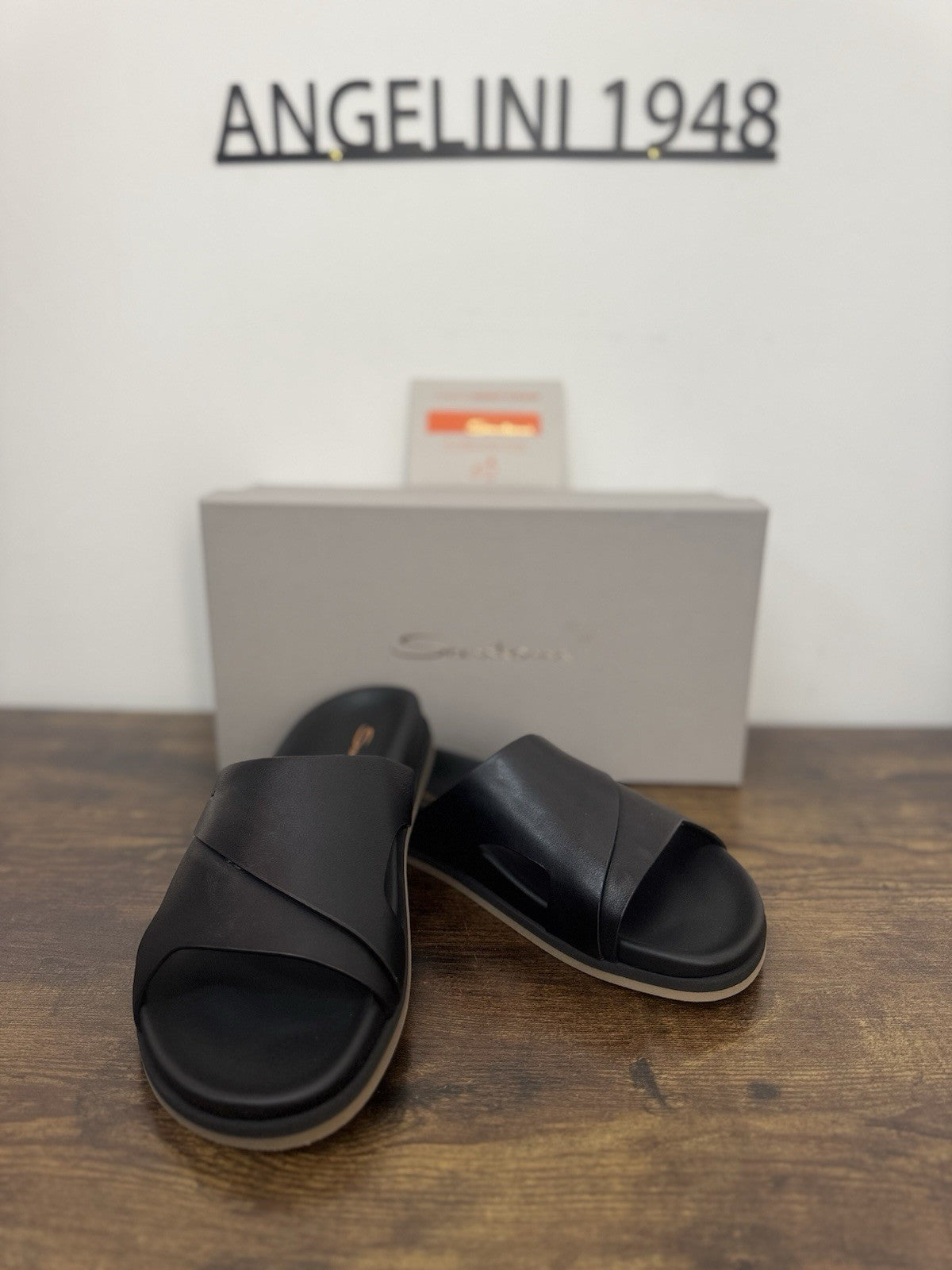 Santoni Sandalo Pelle Nera Luxury Santoni Sandal Uomo 43