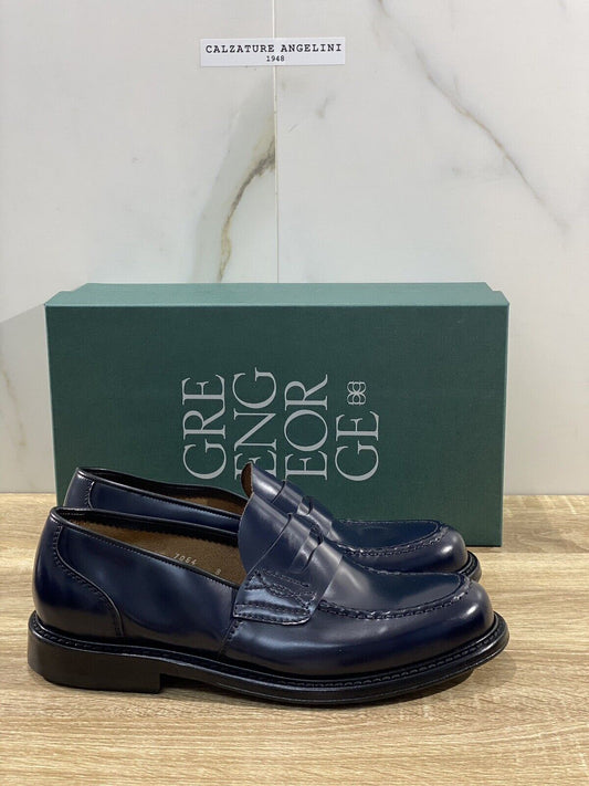 Green George Mocassino Pelle Polished Blu luxury men  Fondo Cuoio 42