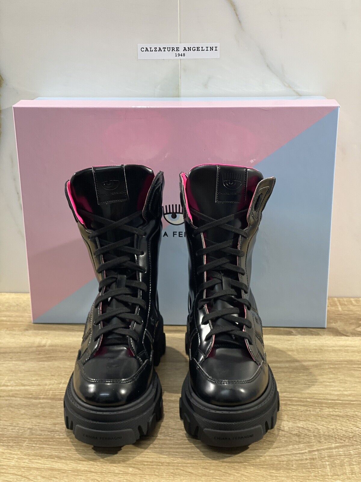 Chiara Ferragni combat boot pelle nera vegan casual boot 40