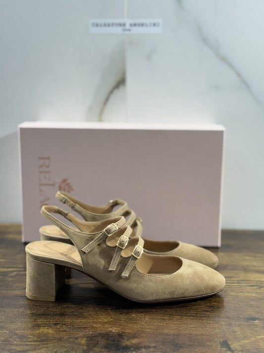 Relac Scarpa Donna Maryjane Suede Beige   Luxury Handmade Shoes Relac 36