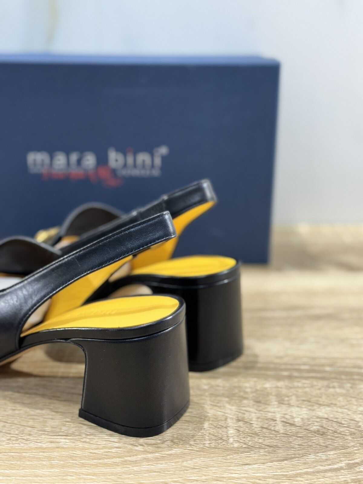 Mara Bini Sling Back    Donna Pelle Nera  Con Tacco Handmade Sacchetto 36