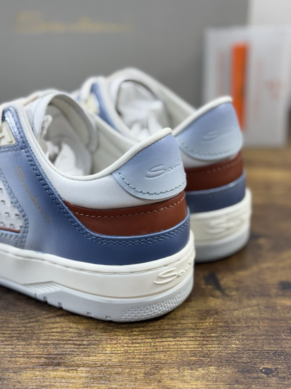 Santoni Sneaker Basket Pelle Light Blue Luxury Men Santoni Shoes  Uomo 40