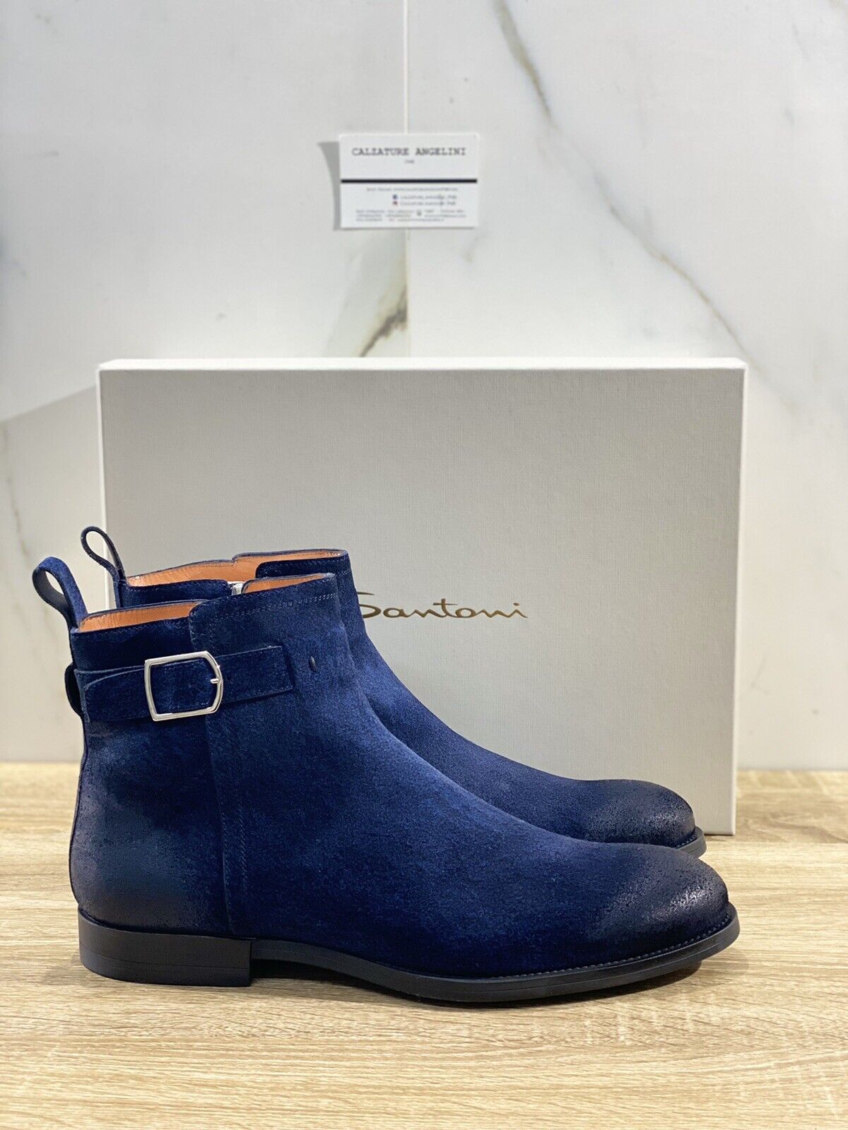 Santoni Beatle Uomo In Suede Blu Luxury Men Boot Santoni 43