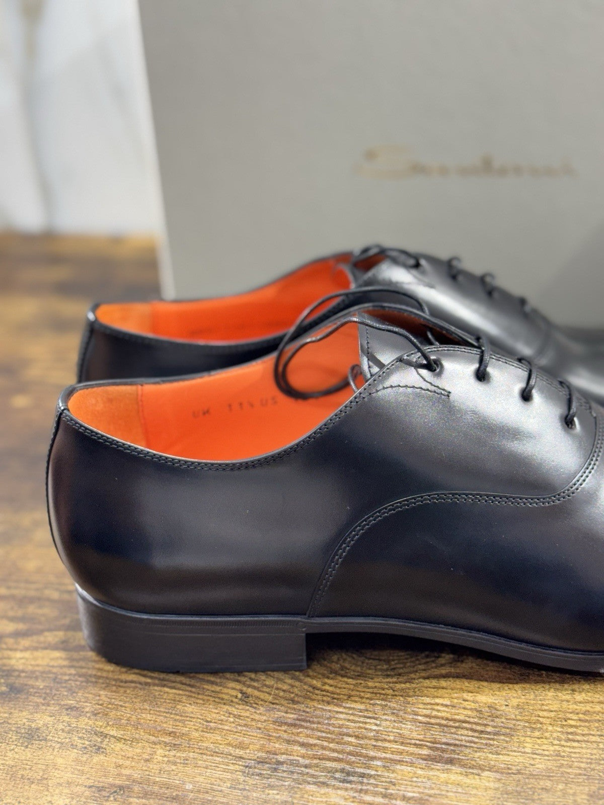 Santoni Stringata Oxford Pelle Nero  Luxury Santoni Scarpa Uomo 45.5