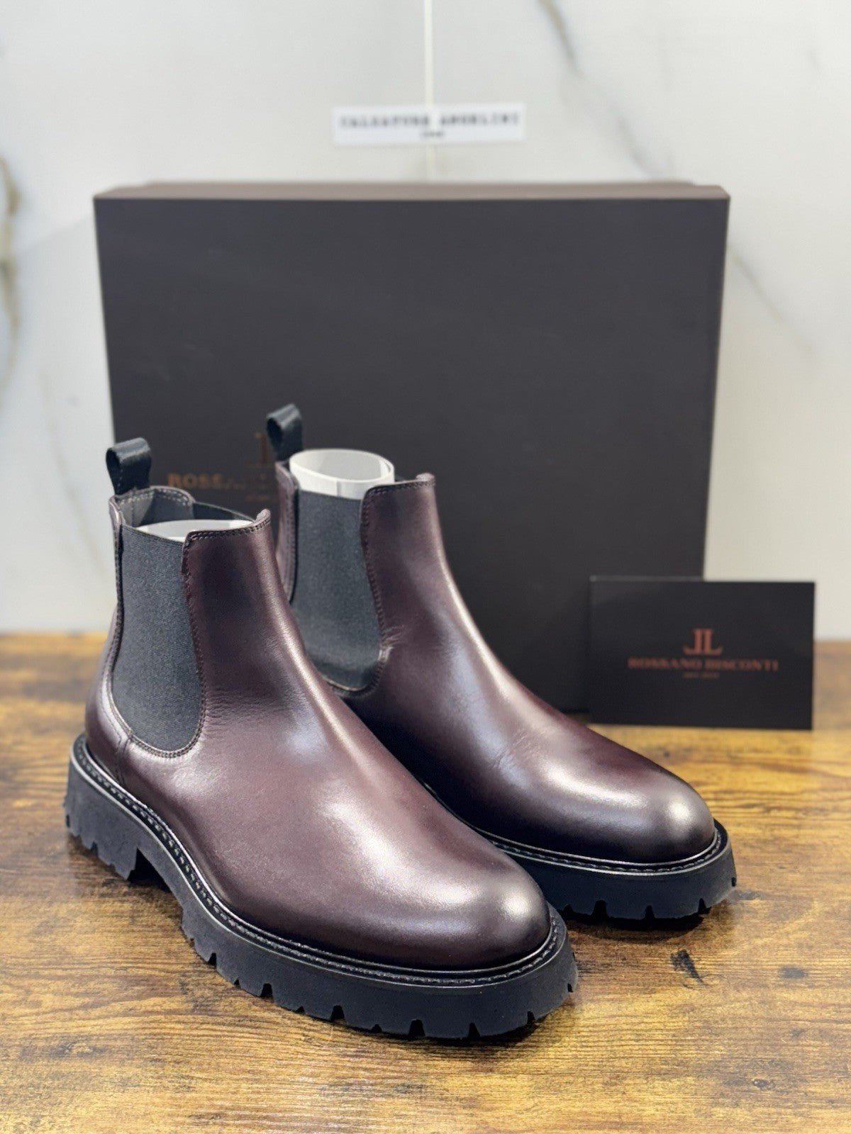 Rossano Bisconti Chelsea Boot Uomo  Pelle Burgundy   Fully Made In Italy 42.5