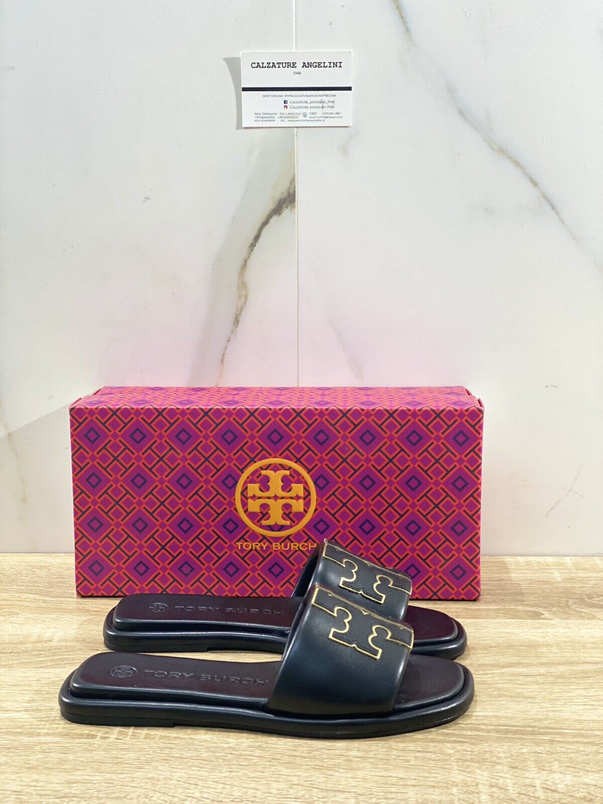 Tory Burch Doublet Sport Slide Sandal In Pelle Nera Luxury Woman Shoe 36.5