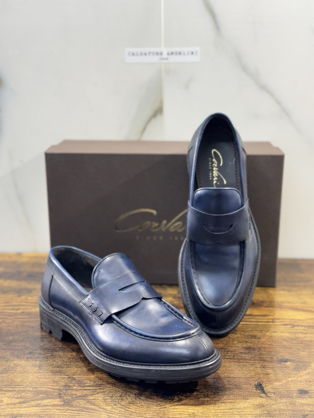 Corvari Mocassino Uomo  Pelle Blu   Luxury Men  Shoes 44