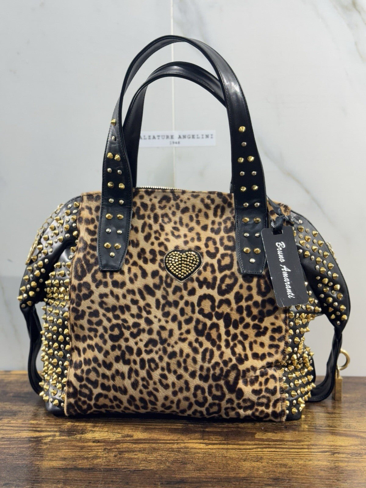 Bruno Amaranti Borsa Donna In Vero Pony  Luxury Craftmanship Bag  Borchie