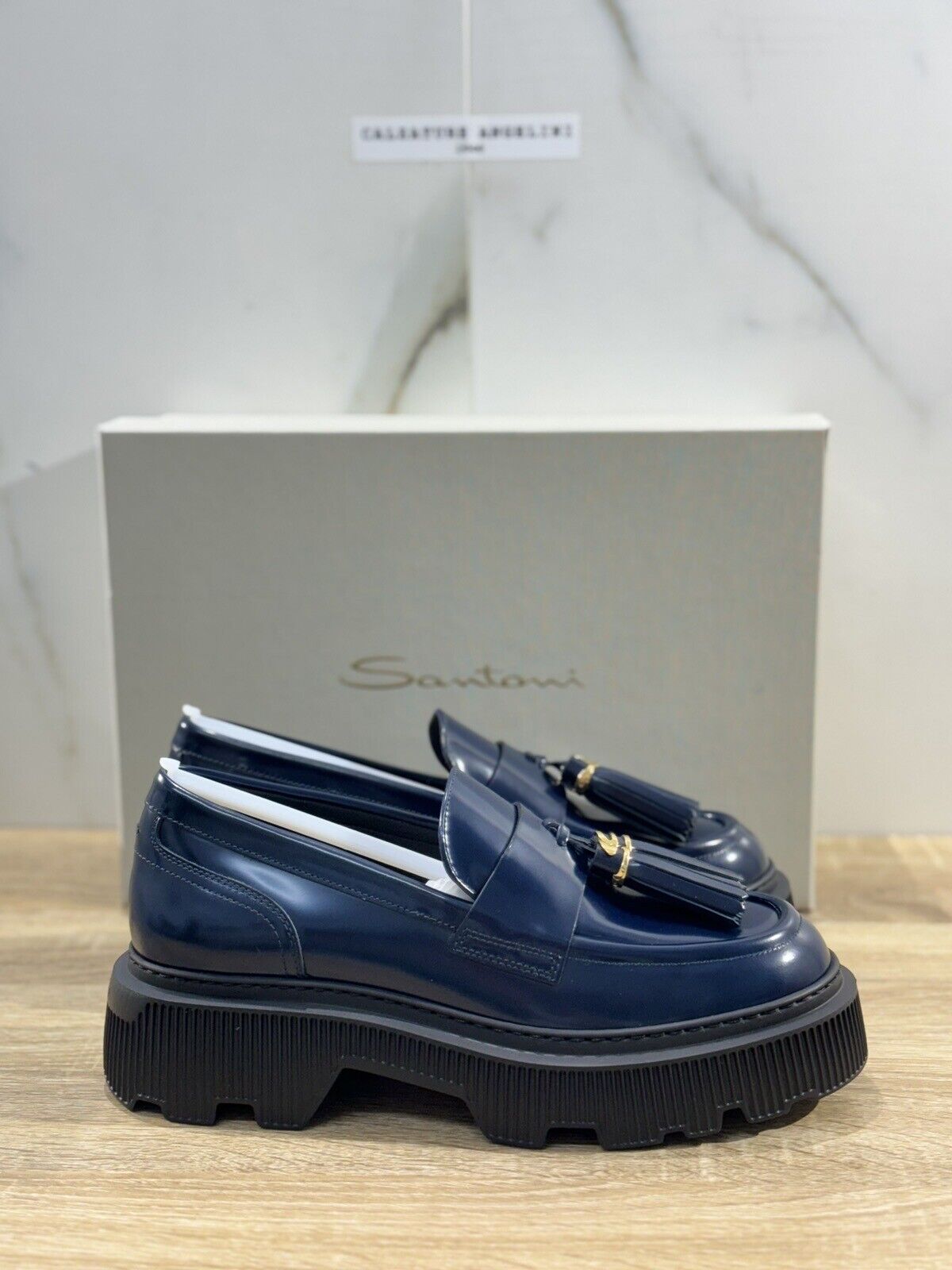 Santoni Mocassino  Donna In Pelle Blu  Luxury Santoni Casual Loafer Logo 39