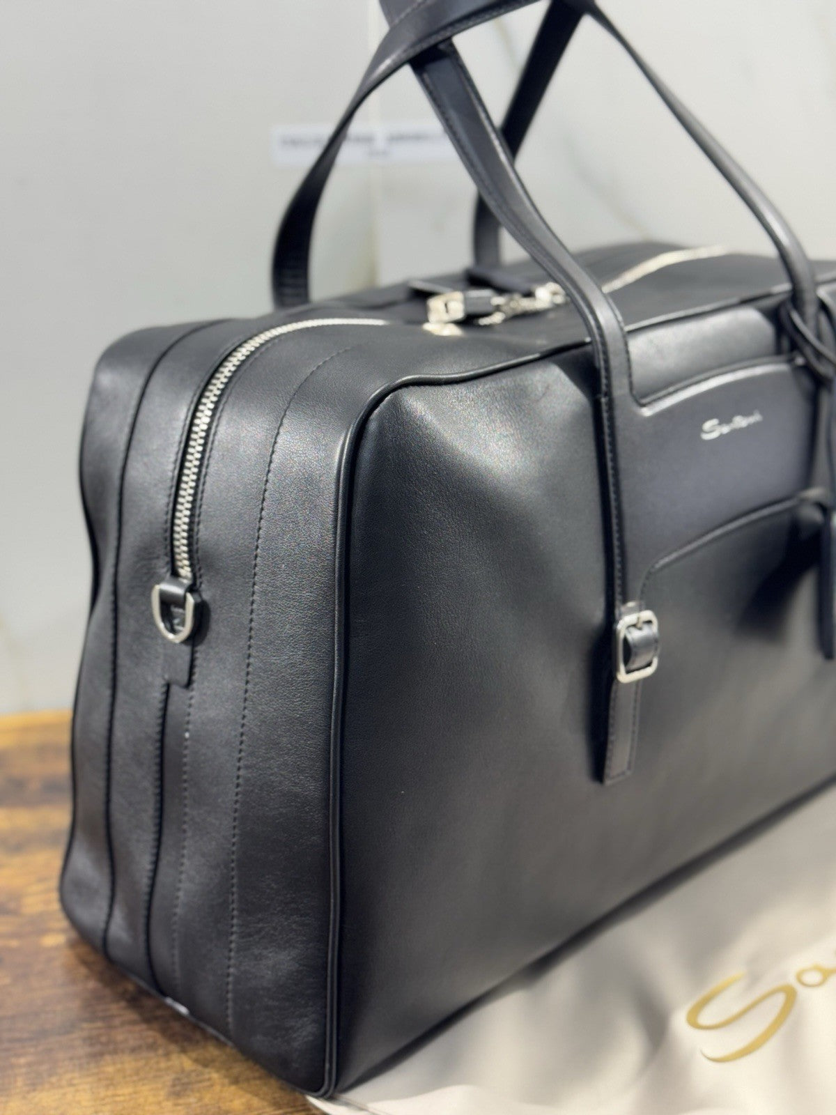 Borsone Weekend Viaggio Santoni Pelle Nero   Travel Bag Santoni Men Business