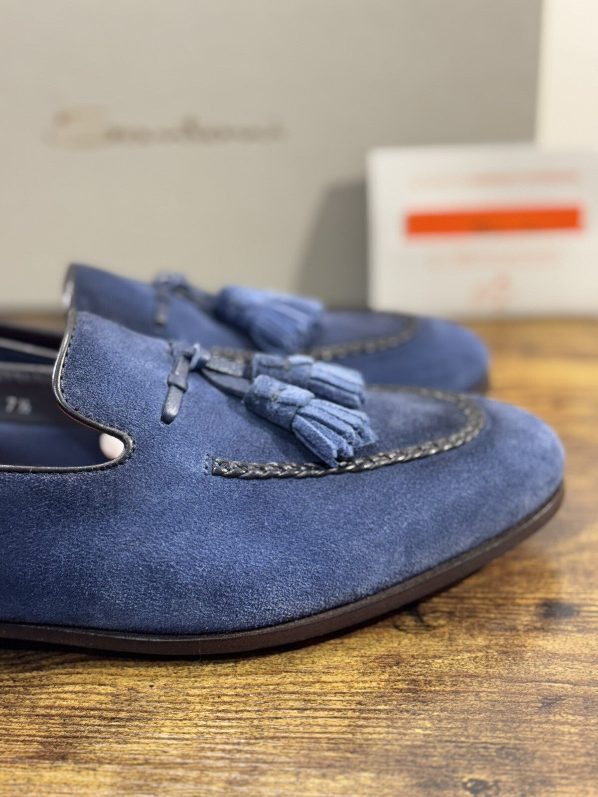 Santoni Scarpa Uomo Mocassino   Pelle  SuedeBlu Luxury Men Santoni Goodyear 43