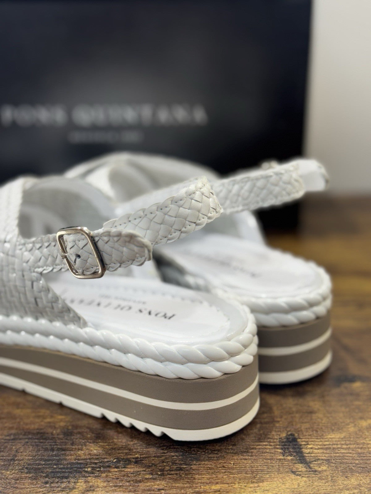 Pons Quintana Sandalo Milan Donna   Pelle Bianco    Handmade Con Zeppa 40