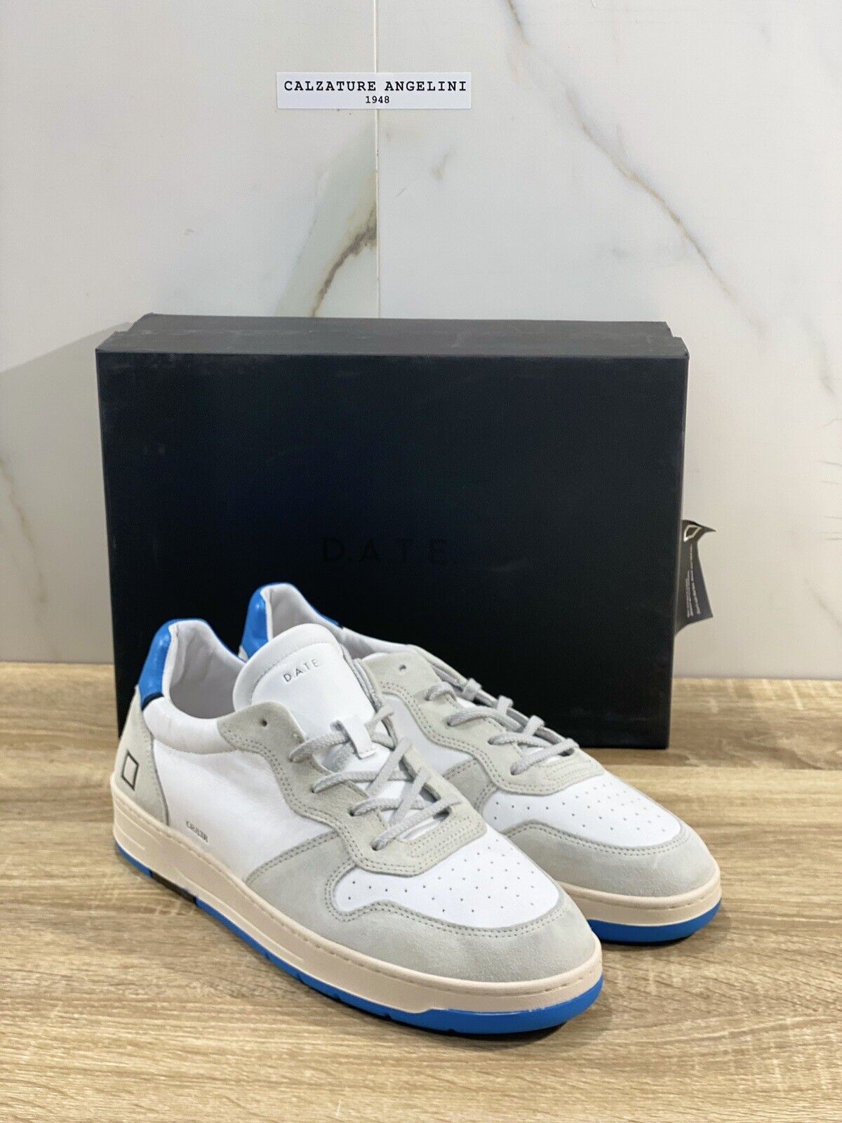 D.A.T.E Court Uomo  sneaker Pelle White Blu Casual Shoes 44