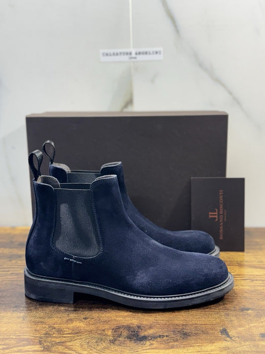 Rossano Bisconti Chelsea Boot Uomo Suede Blu  Fully Made In Italy 44