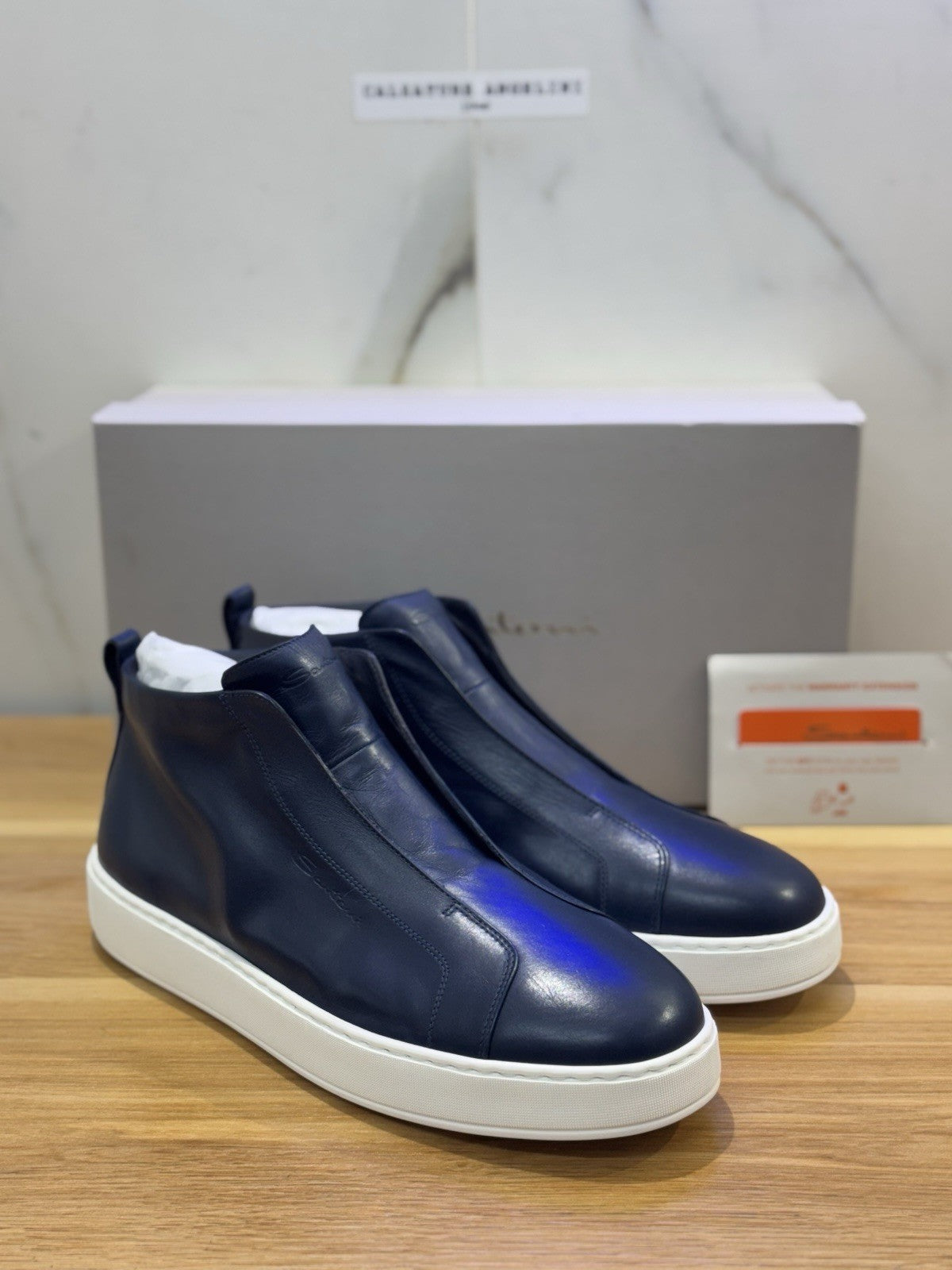 Santoni Icon  High Sneaker Pelle   Blu  Luxury Santoni Scarpa Uomo 42