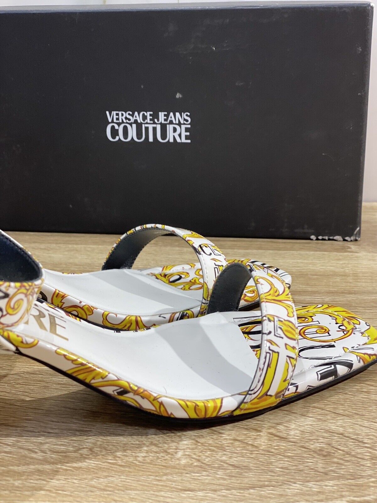 Versace Jeans Couture Sandalo Donna Printed White Gold Con Tacco 40