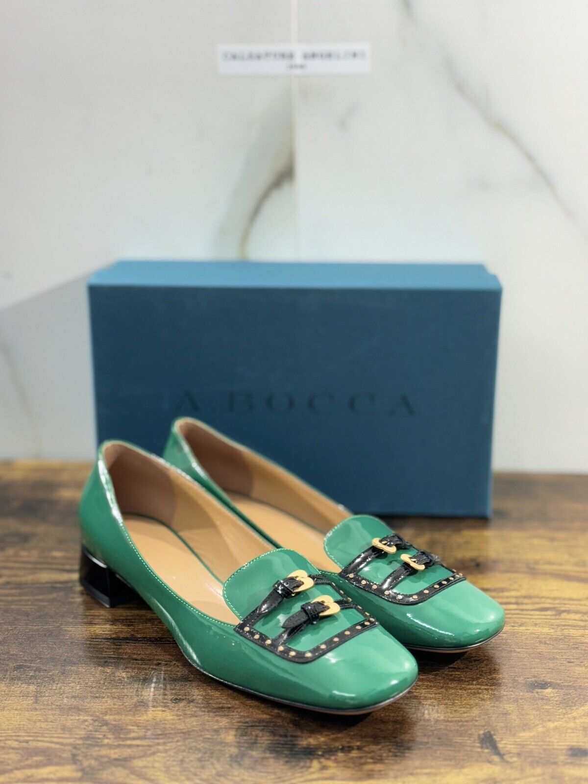 A.Bocca Two For Love Mocassino Donna Pelle   Verde  Tacco Luxury Handmade 41