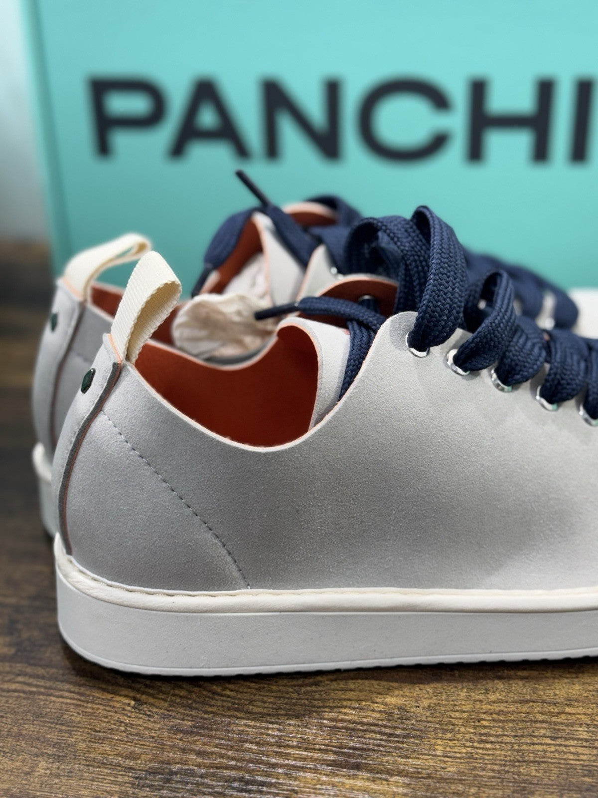 Panchic Lace Up Scarpa Suede Grey Blu Casual Uomo 43