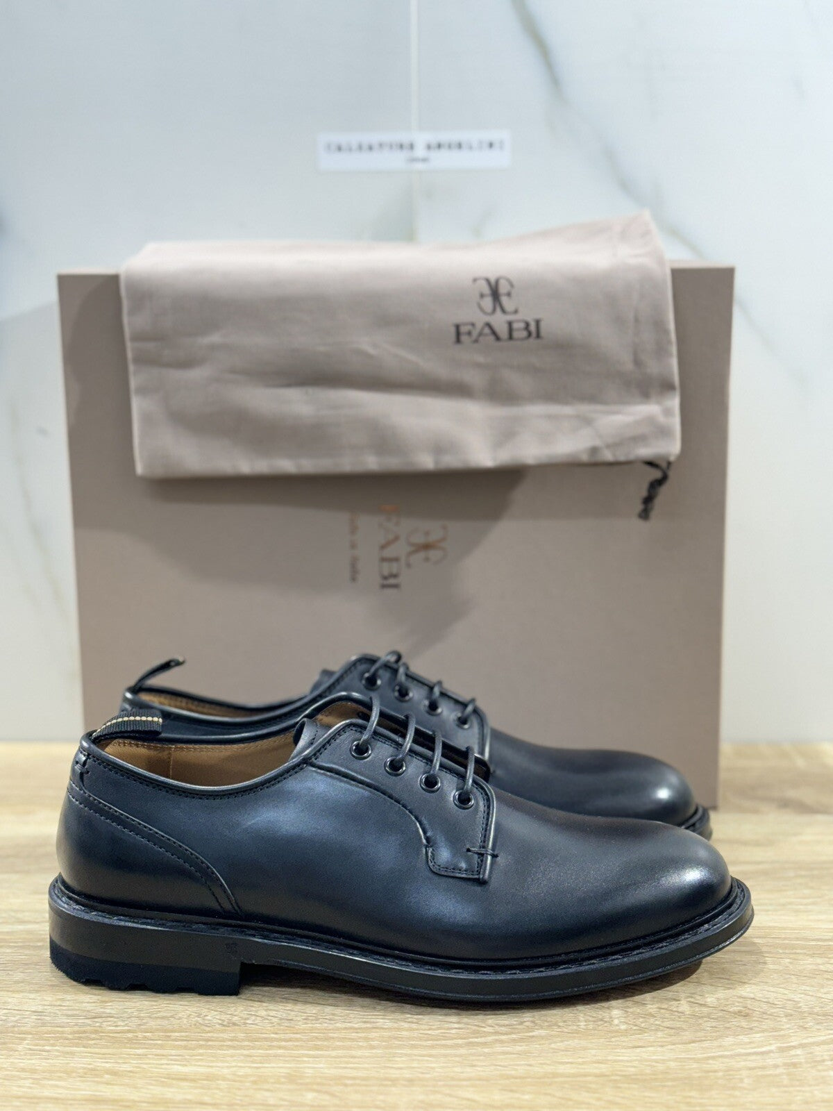 Fabi Scarpa Derby Uomo Pelle Nera Luxury Handmade Fabi Handmade Lace Up 41