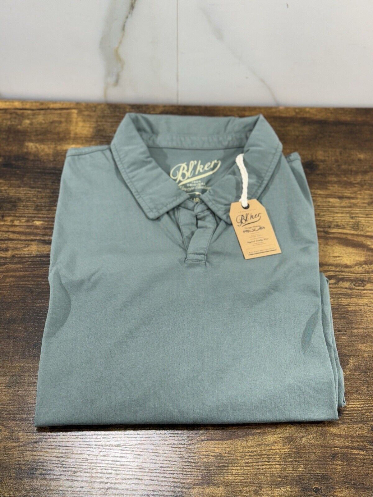 BL’ker  T Shirt Uomo Polo No Button Verde   100% Cotone Vintage Clothing XXXL