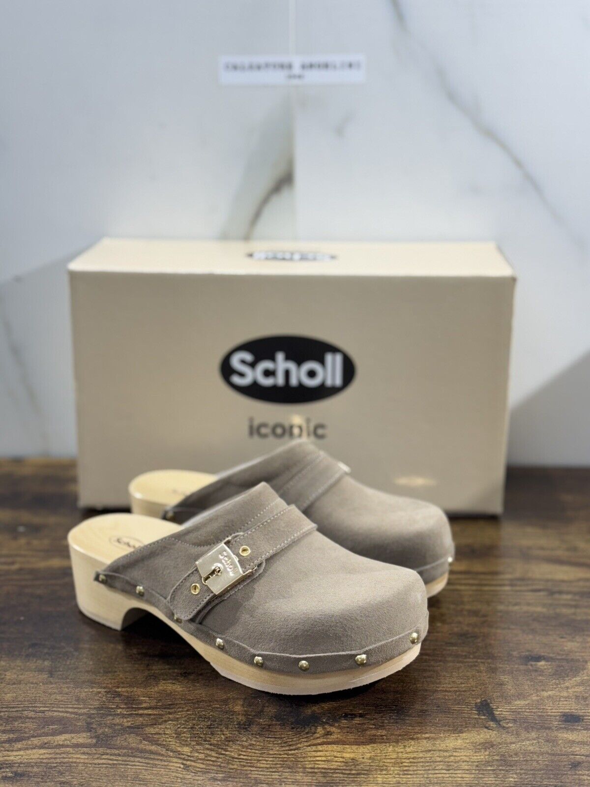 Scholl Iconic Zoccolo Donna Suede Beige Casual Clogs 40