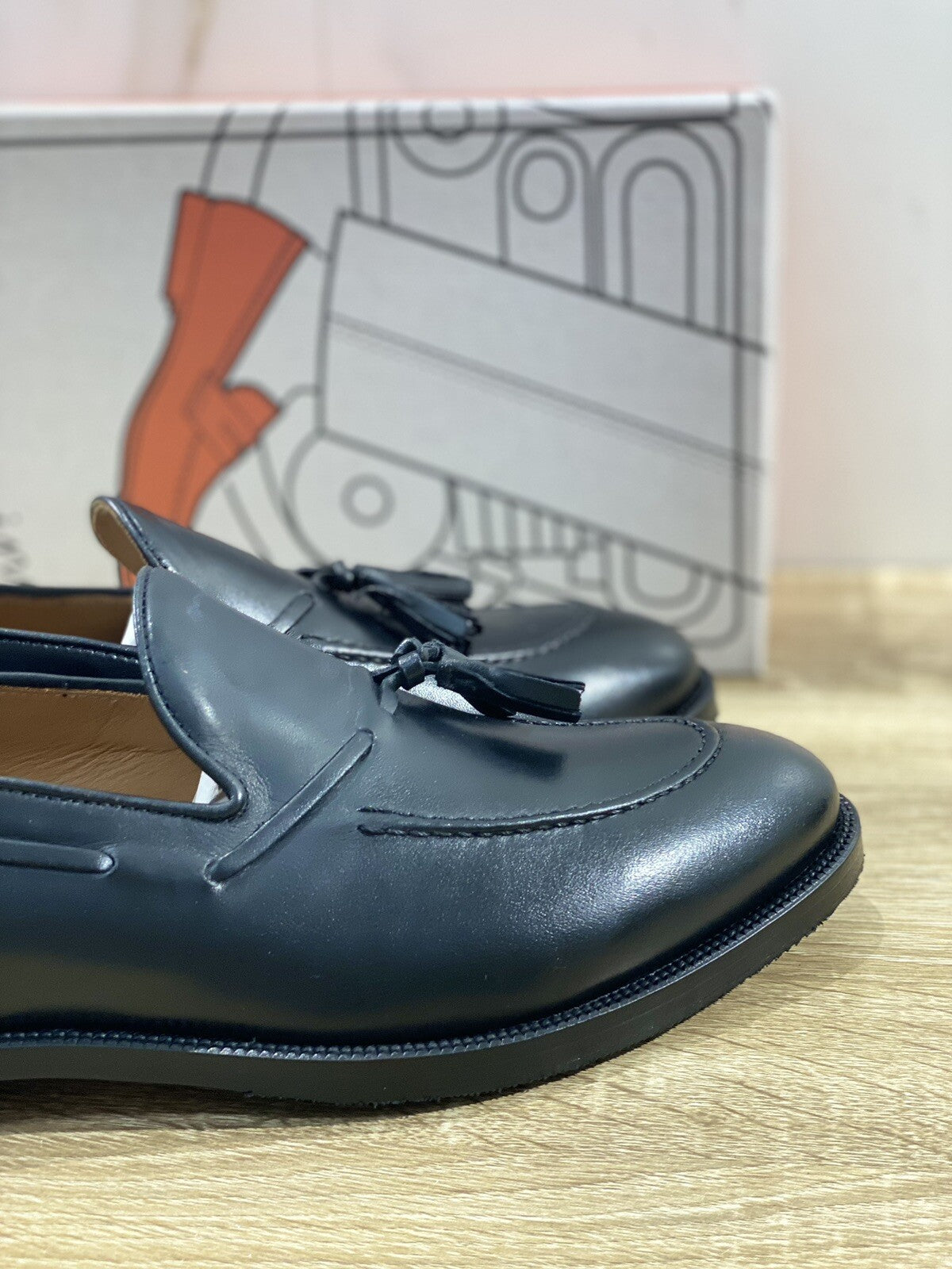 Il Mocassino Nappine Pelle Nero Fondo Cuoio E Vibram Handmade In Italy 40
