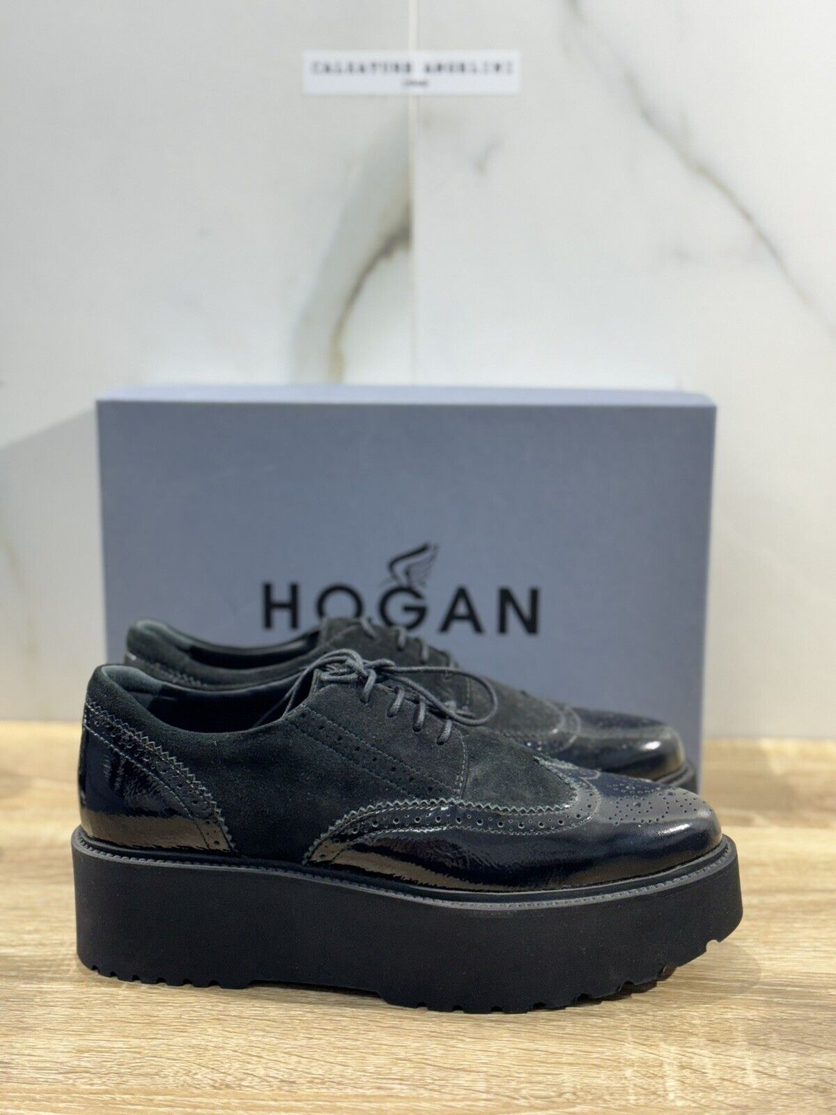 Hogan H355 Scarpa Donna Derby Bucature Pelle Nera Luxury Casual Hogan Woman 38