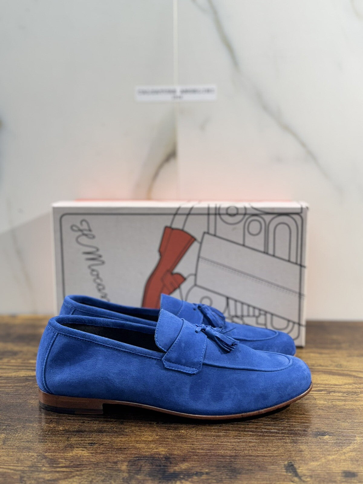 Il Mocassino Scarpa Uomo Modello Tasca In Suede Royal Blu  Luxury Men Shoes 41