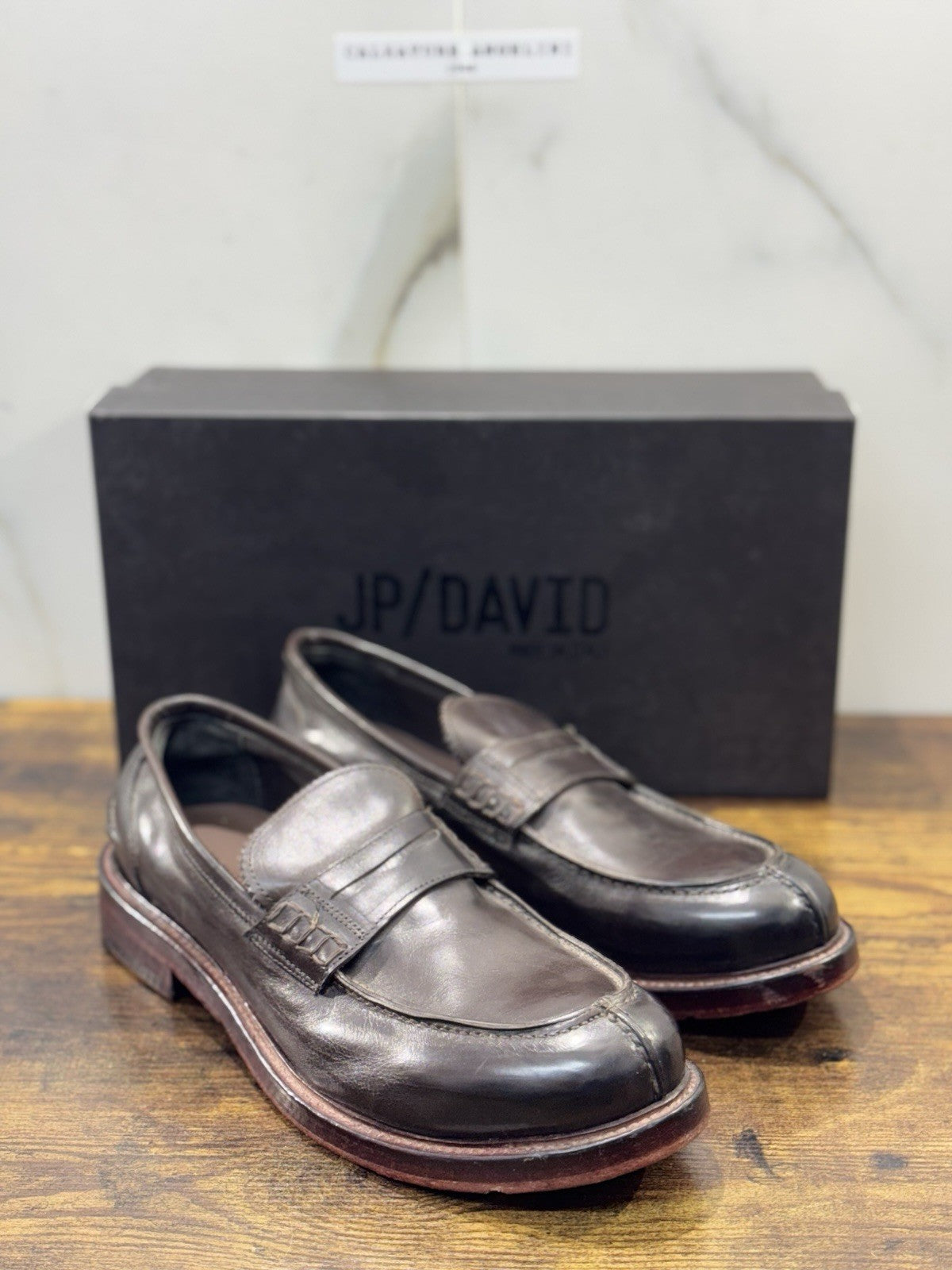 Jp David Mocassino Pelle Testa Moro 100% Made In Italy Casual 43