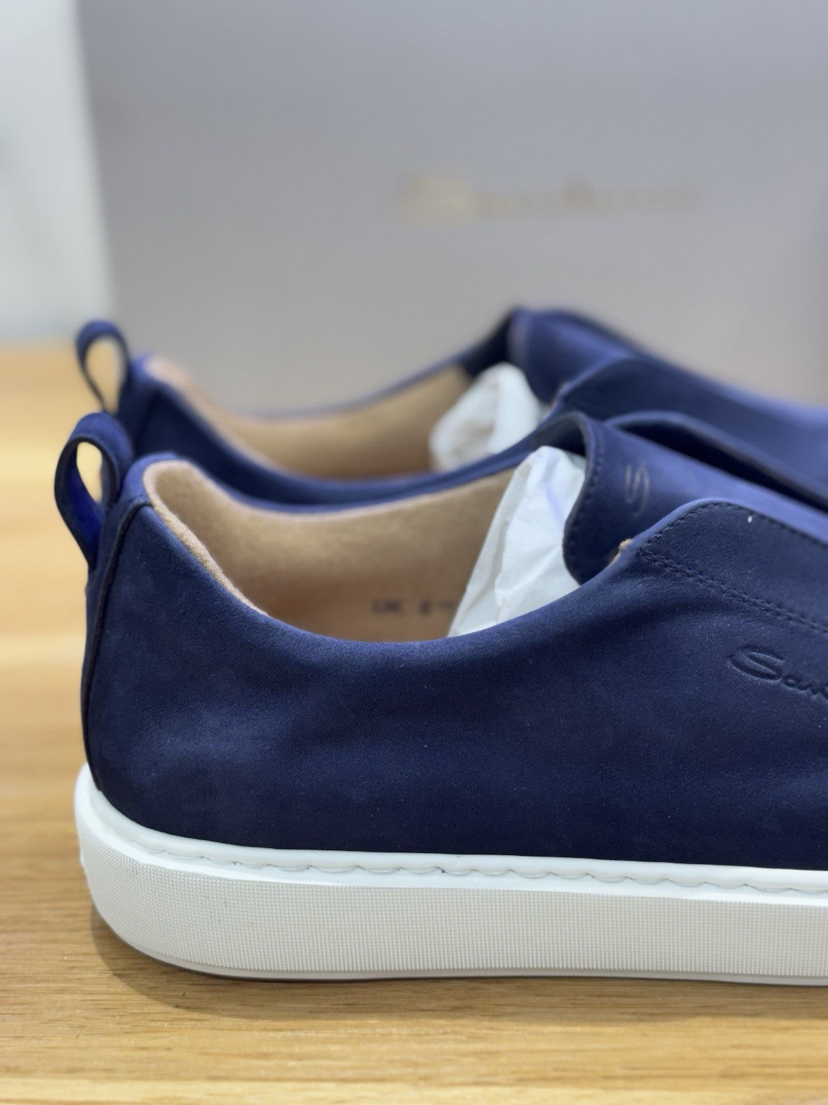 Santoni Slip On No Lace Sneaker  Suede Blu  Luxury Santoni Scarpa Uomo 42.5