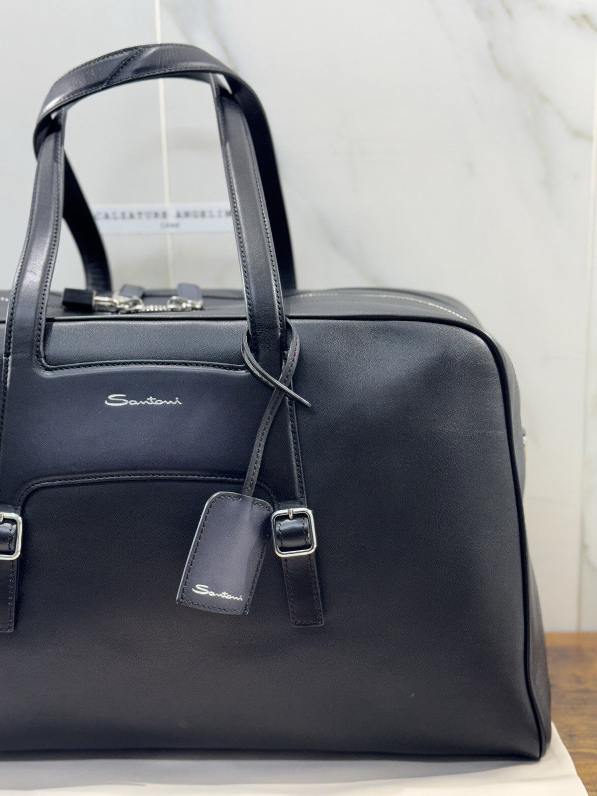Borsone Weekend Viaggio Santoni Pelle Nero   Travel Bag Santoni Men Business