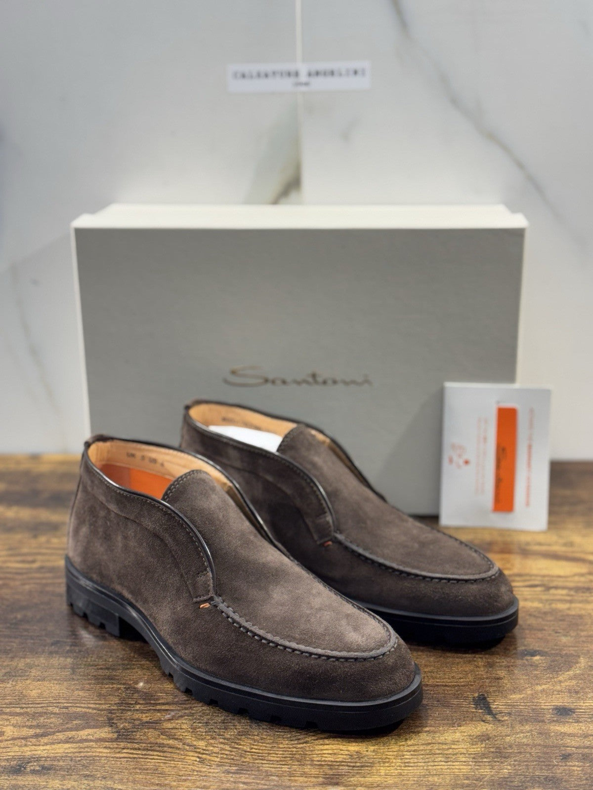 Santoni Polacco Open Walk Suede Marrone  Luxury Santoni Uomo 39
