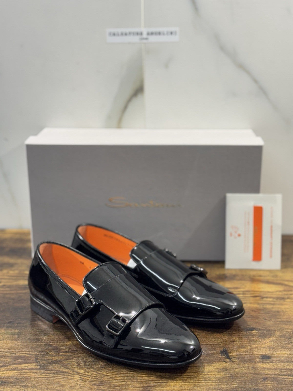 Santoni Doppia Fibbia Vernice Nero   Luxury Santoni Scarpa Uomo 40