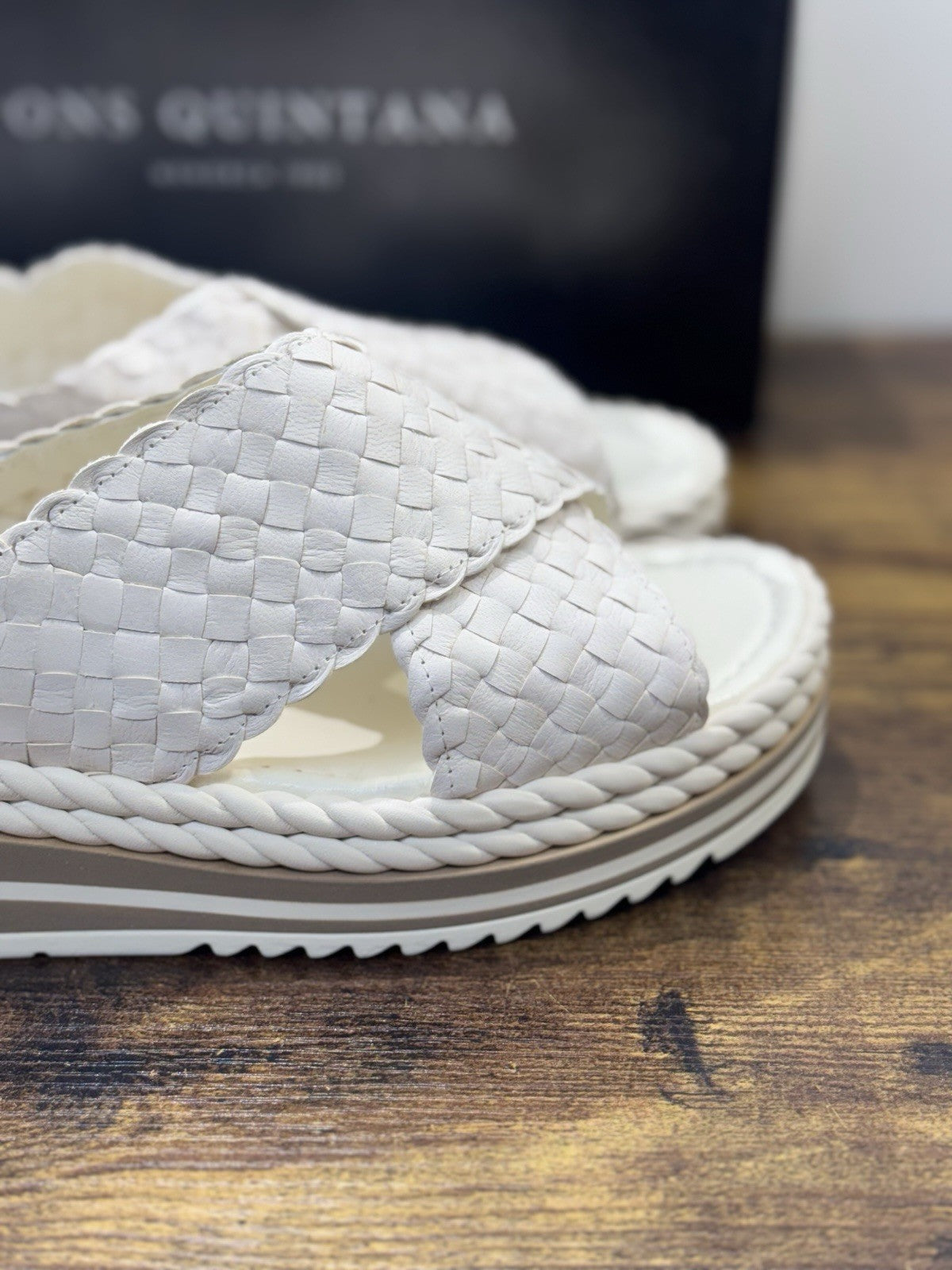 Pons Quintana Sandalo Milan Donna   Pelle Latte   Handmade Con Zeppa 40