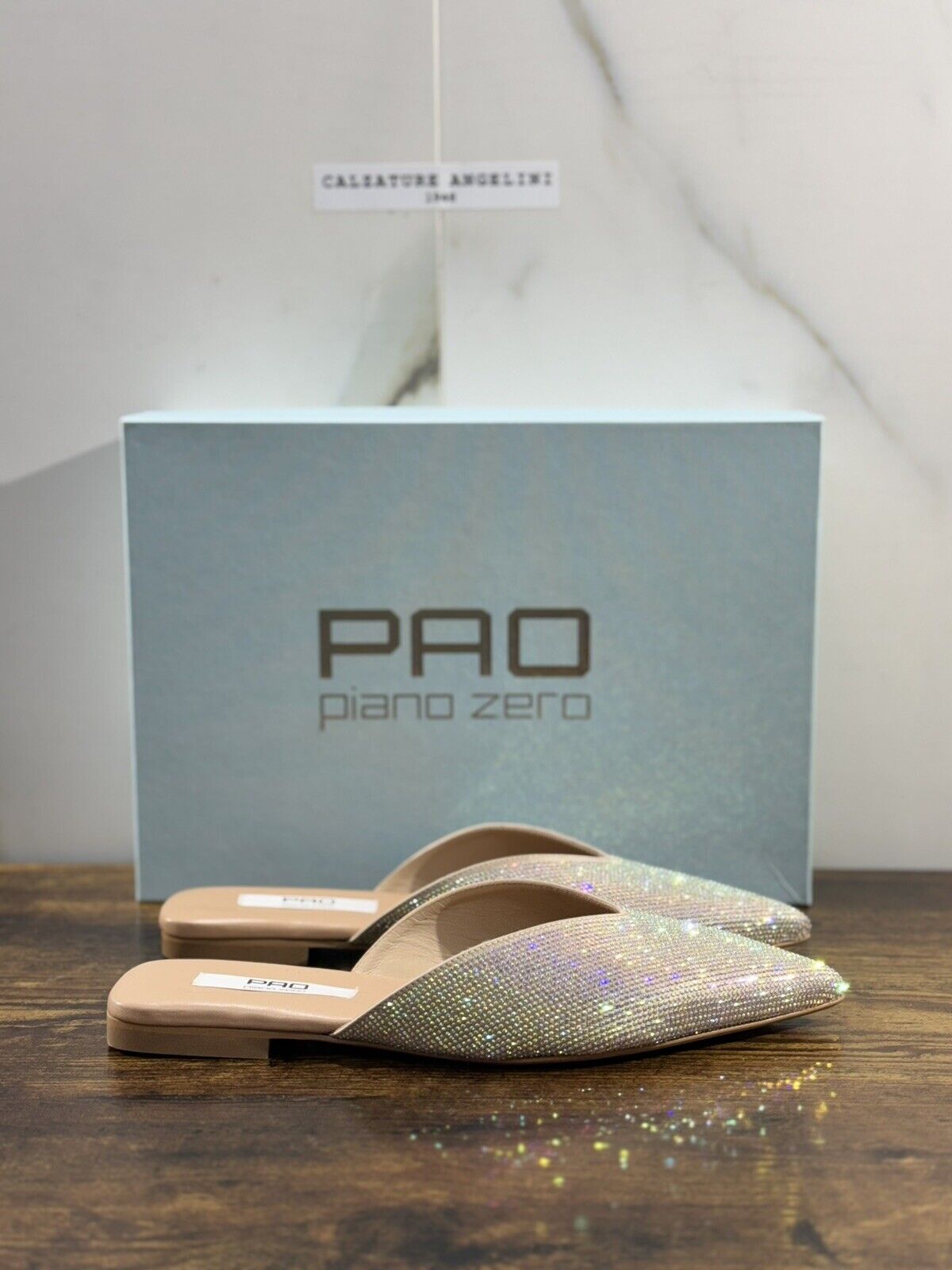 Pao Piano Zero Ciabatta Sabot Strass  Donna Pelle Nude  Made In Italy 38