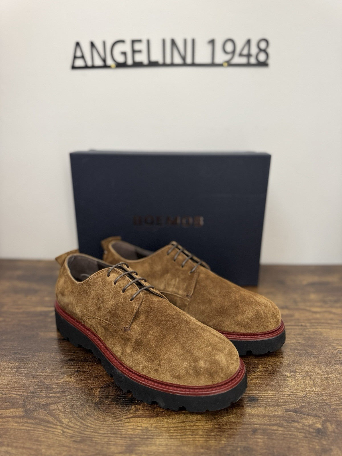 Boemos Stringata  Pelle Suede Sigaro   100% Made In Italy Casual Boot Uomo 44