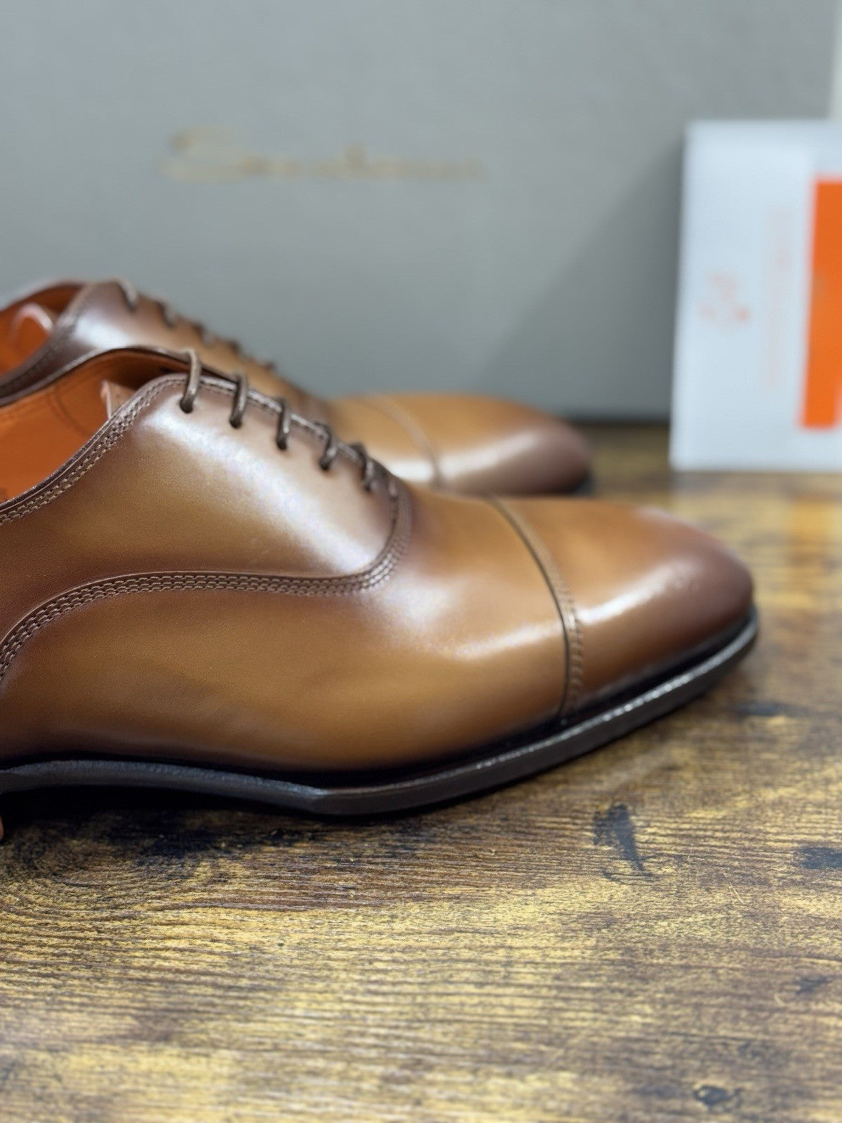 Santoni Stringata Oxford Pelle Cuoio Luxury Santoni Scarpa Uomo 39.5
