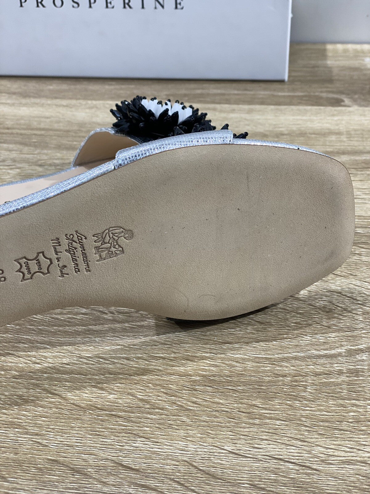 Prosperine Sandalo donna 8062    Pelle Argento Nero Flat Mule 41