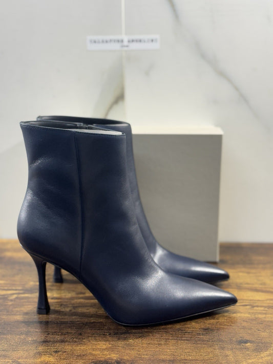 Sergio Levantesi Stivaletto  Pelle Blu Con Tacco   Luxury Made In Italy Donna 41